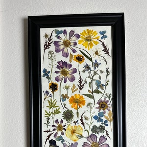 Vintage framed Botanical Pressed Flower Collage, Real Garden Flower Wall Art