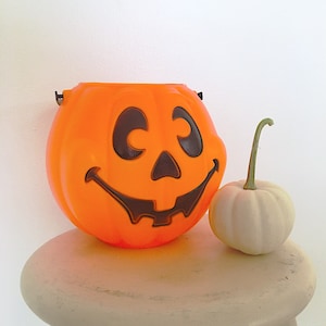 Vintage Blow Mold Pumpkin Bucket: Large Jack O&#39;Lantern Treat Pail