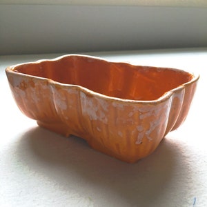 Vintage Orange Drip Ware Ceramic Planter, 1950&#39;s Indoor Houseplant Pot