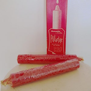 Vintage Red Tall Round Pillar Candles, Midcentury Holiday Decor