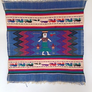 Vintage Zapotec Woven Textile, Mexican Folk Art Wall hanging