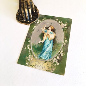 Vintage 1910s Embossed Easter Postcard: Victorian Woman & Flowers