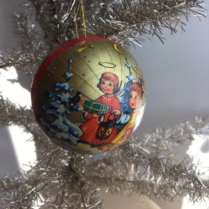 Vintage Dresden Paper Mache Christmas Candy Container, Paper Ball Ornament made in West Germany