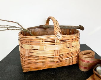 Vintage Farmhouse Basket, Large handled Storage Basket, Modern Farmhouse