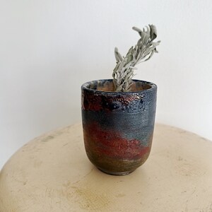 Vintage Raku Pottery Cup, Japanese style Yunomi Teacup, Hand thrown small Vase, gift for her
