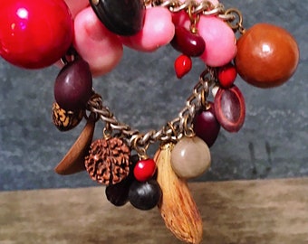 Vintage Drift Seed Charm Bracelet, Midcentury Seed Pod Bangle