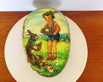 Vintage German Paper Mache Easter Egg, 1960&#39;s large Candy Box, Spring Decor