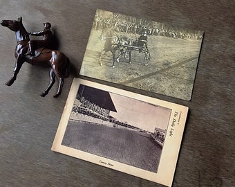 Vintage Bronze Polo Pony figurine, Antique Racing Postcards, Equestrian Collectibles