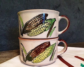 Vintage Stoneware Soup Bowls, Corn on the Cob design, Farmhouse Kitchen