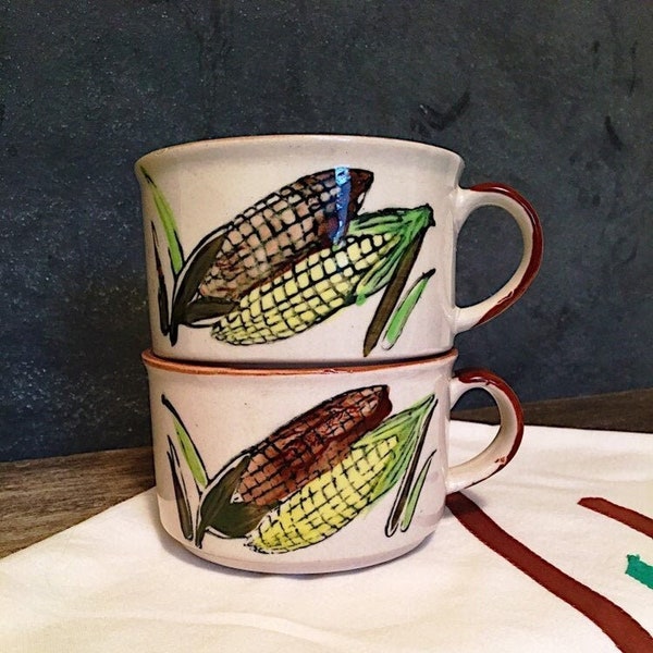 Vintage Stoneware Soup Bowls, Corn on the Cob design, Farmhouse Kitchen