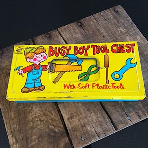 Vintage 1960s Ohio Art Busy Boy Tin Litho Tool Chest