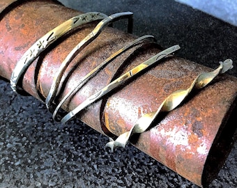 Vintage Sterling Silver Bangles, Five 1950's Taxco Mexico Silver Bracelets, Boho Jewelry