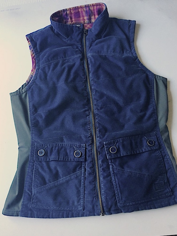 Vintage Corduroy Plaid Flannel Vest, 1980's REI Wo