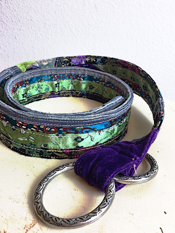 Mid Century Embroidered Velvet Belt Black Velvet Curved Medici Belt with Black Applique  main image 3