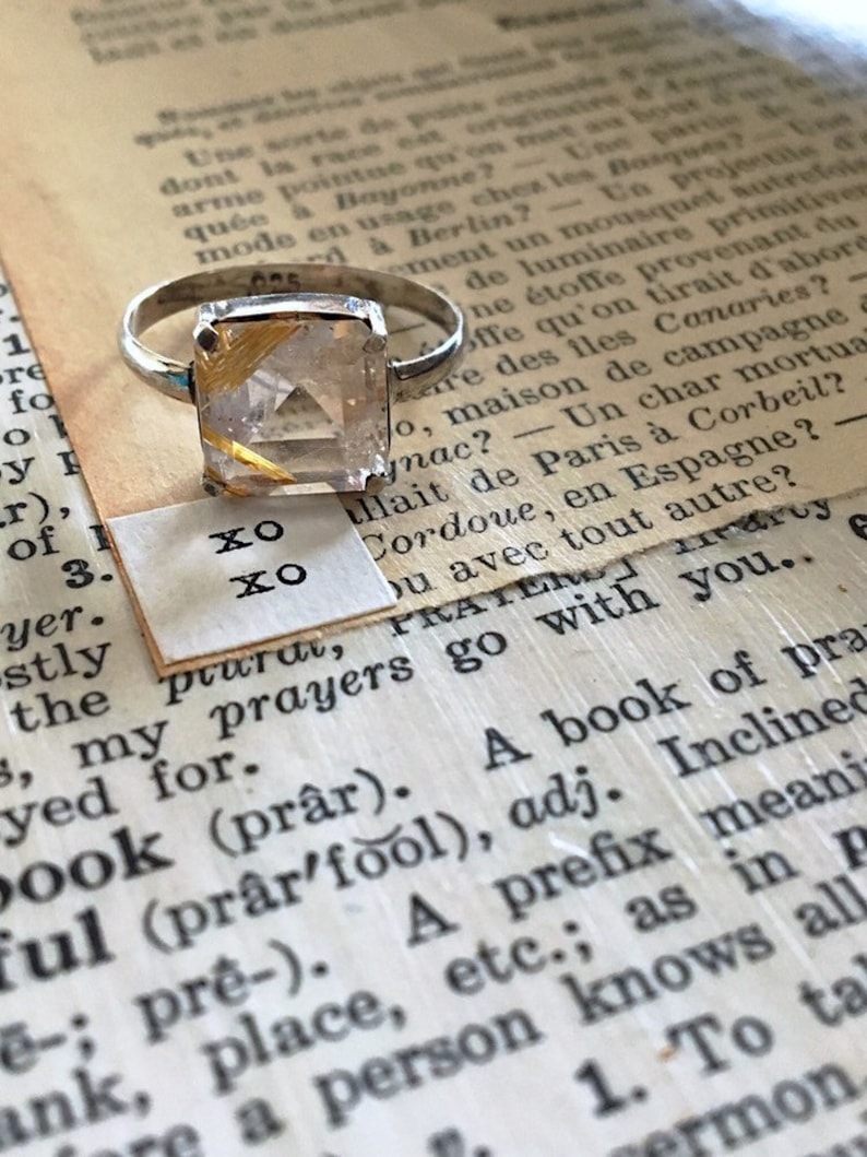 Sterling Silver setting Vintage Golden Rutilated Quartz Ring