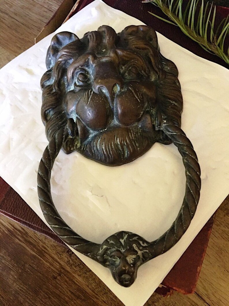 Vintage Brass Lion Head Door Knocker Rustic Hardware Solid Brass Door Knocker