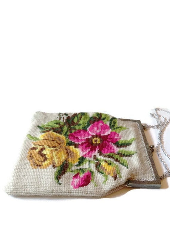 Vintage Tapestry Evening Bag, Floral Needlepoint p
