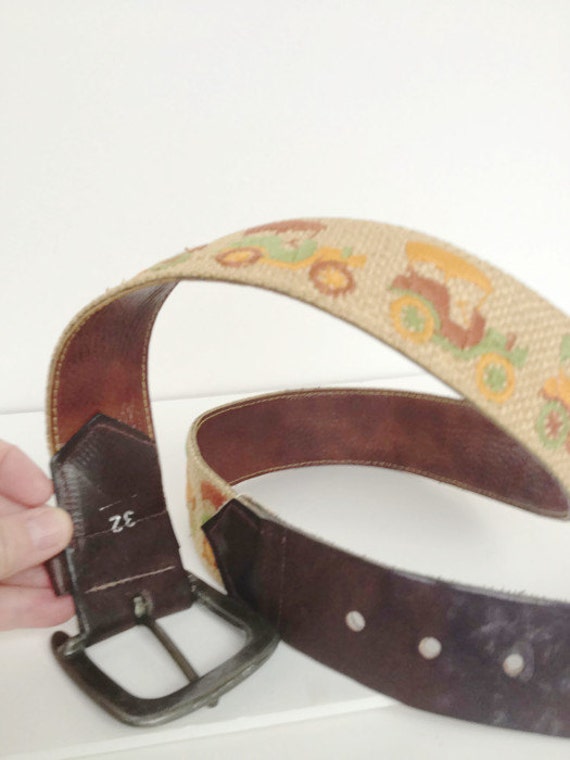 Vintage Tapestry Leather Belt, Antique Car Show, … - image 5