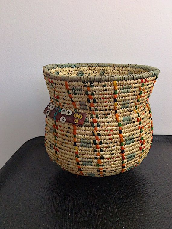 Vintage Coiled Grass Basket Siwa Oasis Berber Tribal Basketry