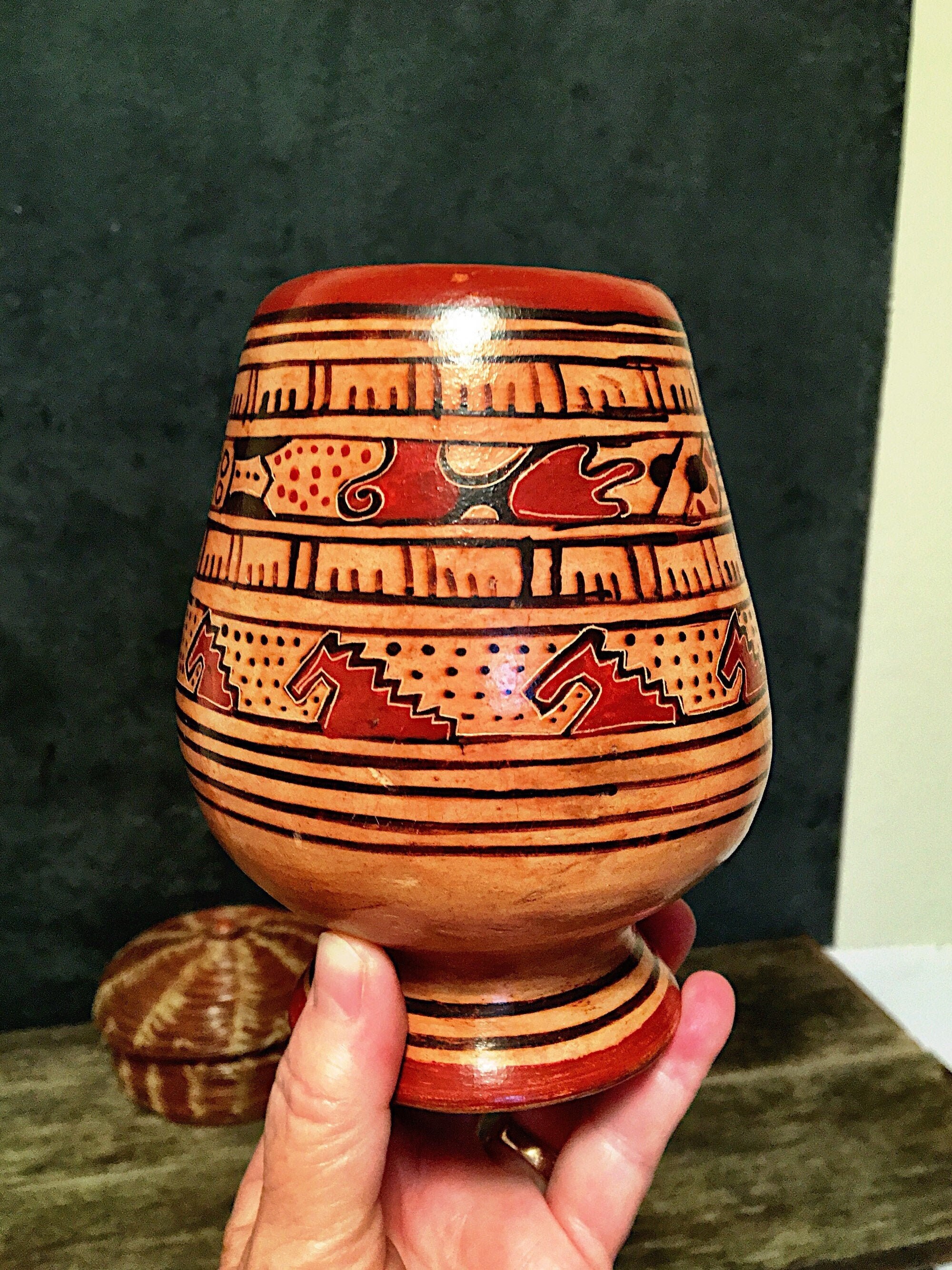 絵高麗椀 寶山作陶 Vintage Polychrome Pueblo Pottery, Native American Red Clay