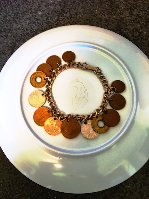 Vintage Coin Charm Bracelet, Midcentury Old Money 