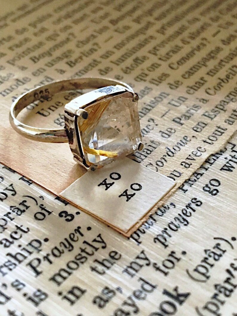 Sterling Silver setting Vintage Golden Rutilated Quartz Ring