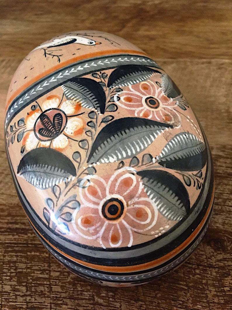 1980/'s Hand painted Pottery Artist Florentino Jimon Mexican Folk Art Jewelry box Vintage Tonala Pottery Box