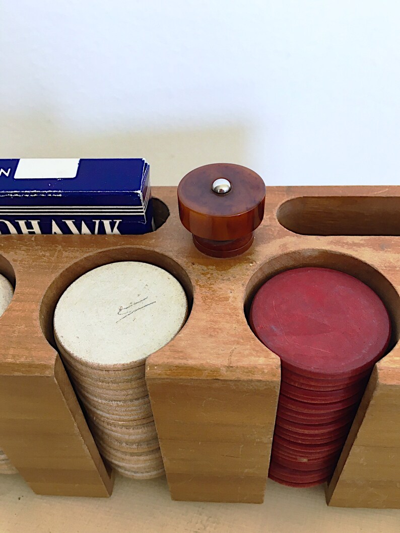 Vintage Wooden Poker Chip Caddy MidCentury Poker Game holder Etsy