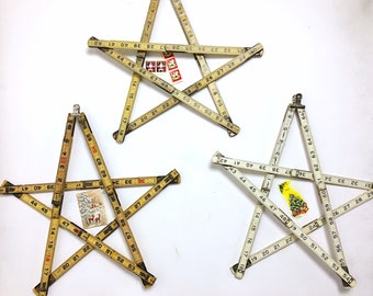 Vintage Wooden Yardstick Stars, Farmhouse Christmas Decoration, Three Rustic Ruler Stars