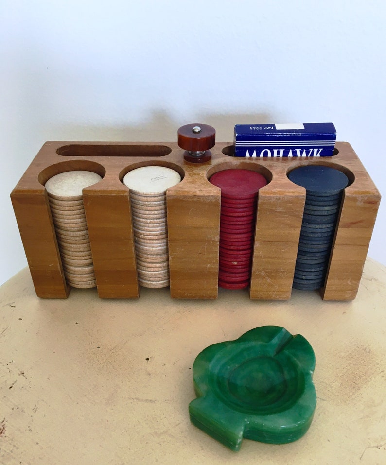 Vintage Wooden Poker Chip Caddy MidCentury Poker Game holder Etsy