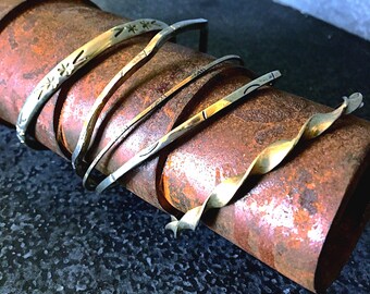 Vintage Sterling Silver Bangles, Five 1950&#39;s Taxco Mexico Silver Bracelets, Boho Jewelry