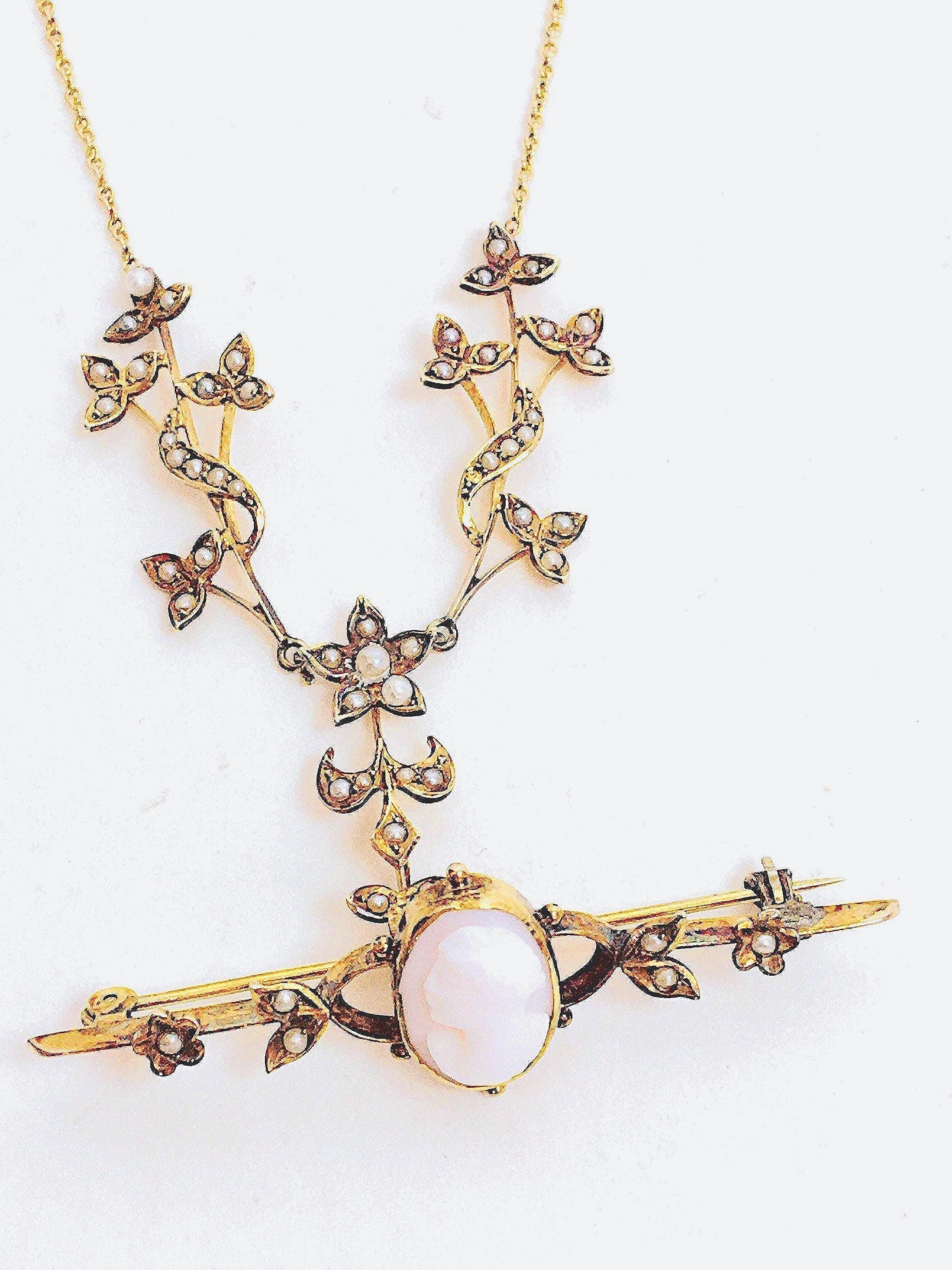 ネックレス ブレスレット14K 585 セトヴィンテージ レトロ Vintage 14K Gold Seed Pearl Lavalier Necklace With Detachable