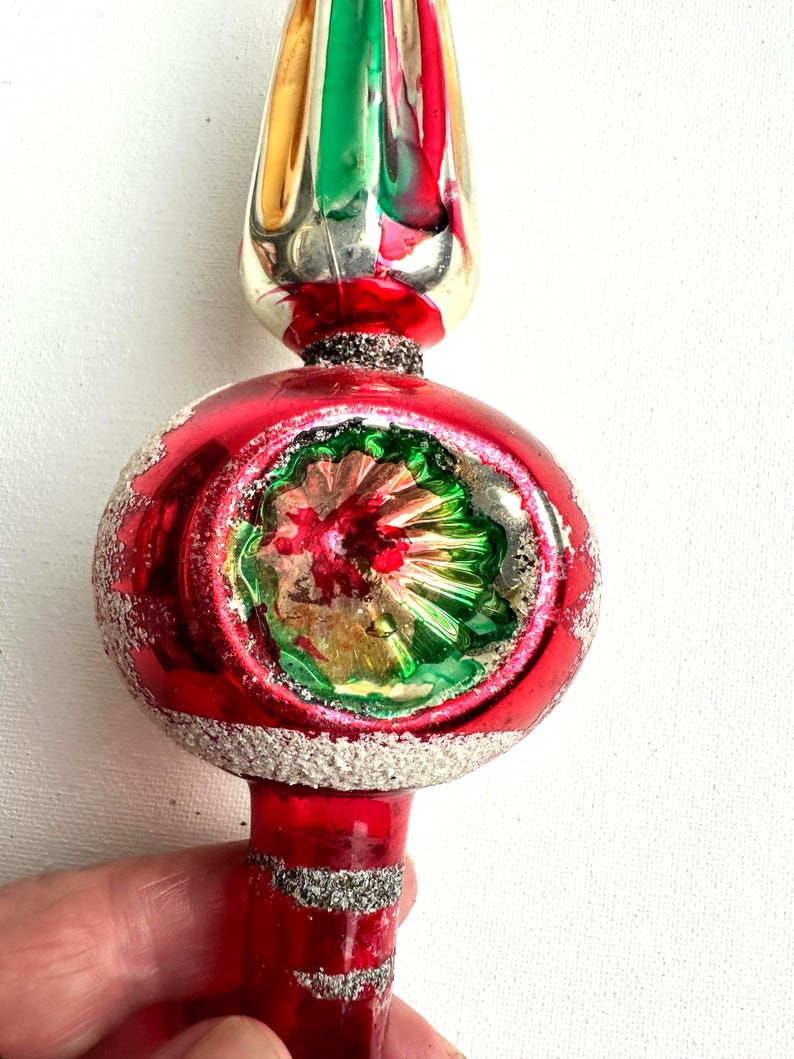Vintage Triple Indent Glass Tree Topper, Mica Glitter Blown Glass ...