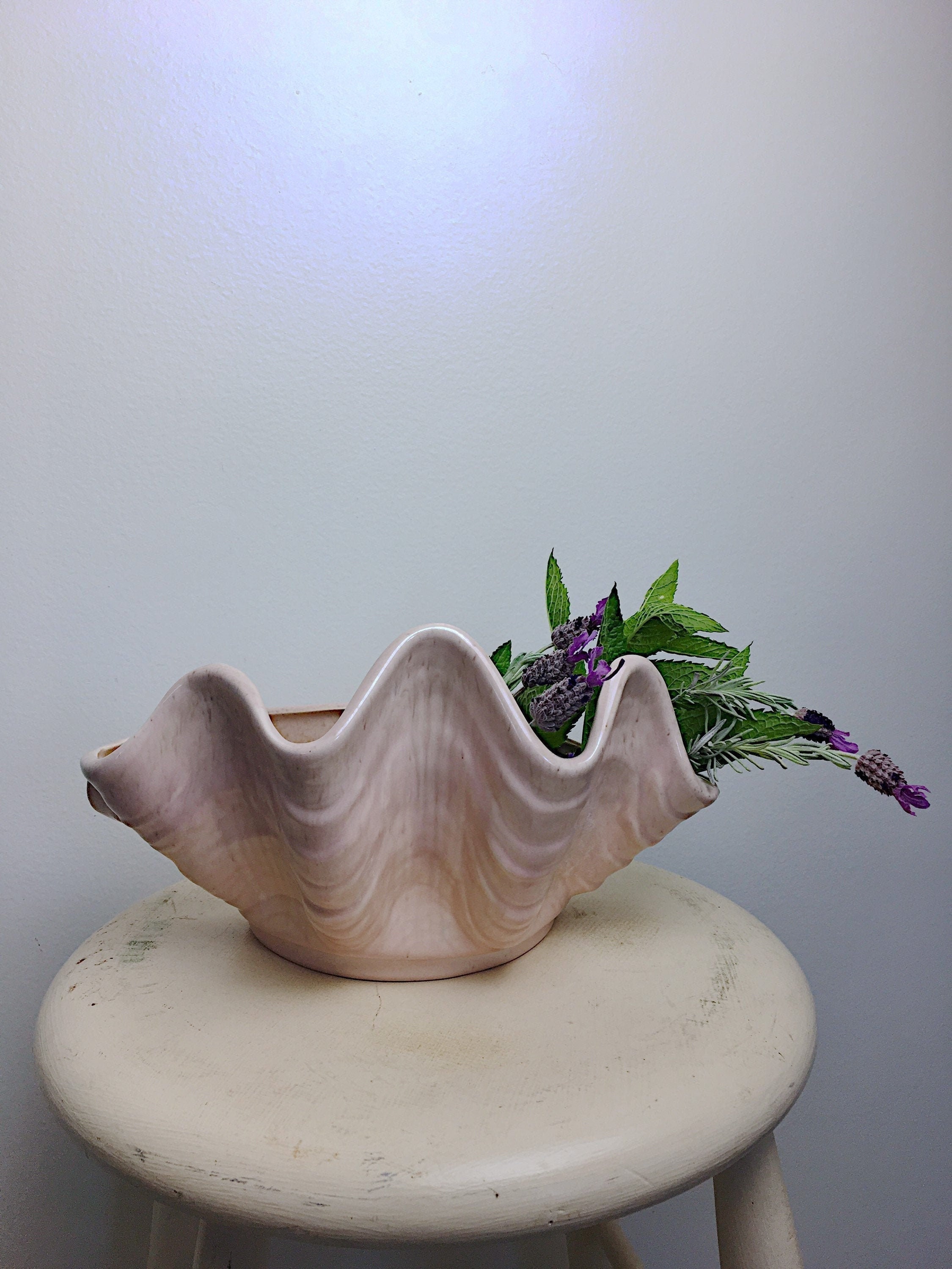 Vintage Pink Ruffled Clam Shell Planter Vase En Coquille En Etsy France