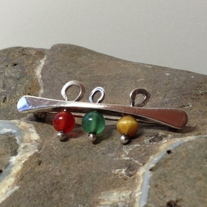 Vintage Jules Brenner Brooch: Midcentury Sterling Silver Gemstone Pin