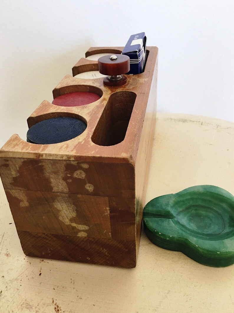 Vintage Wooden Poker Chip Caddy MidCentury Poker Game holder Etsy