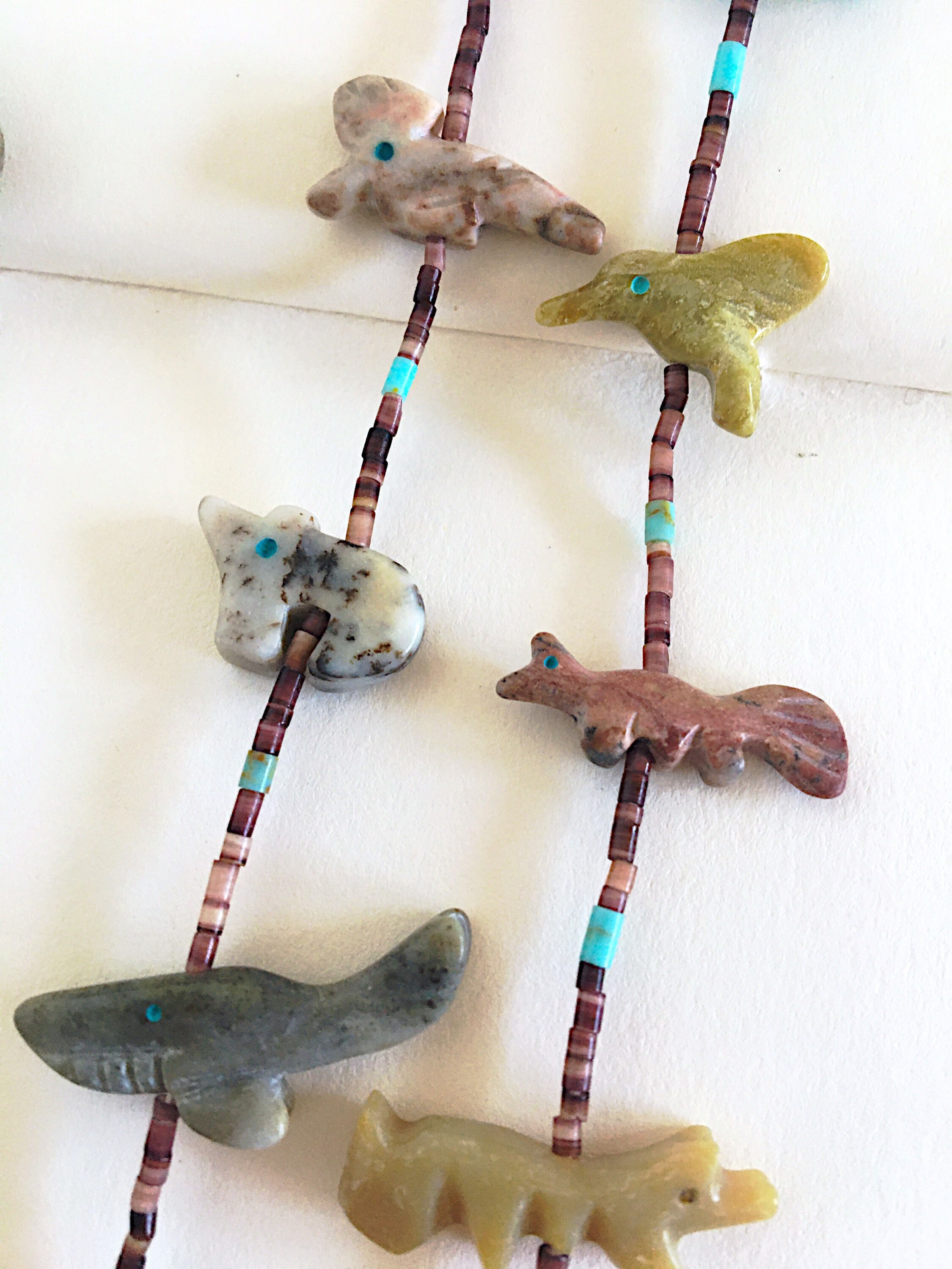 Vintage Zuni Fetish Necklace, Carved Turquoise Bear Totem