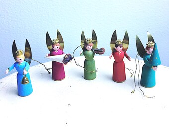 Vintage Swedish Wooden Angel Ornaments: Hand-Painted Christmas Decor