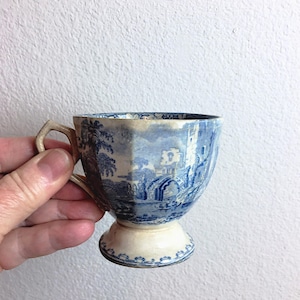 Vintage English Transferware Demitasse Cup: Blue Castle Scene