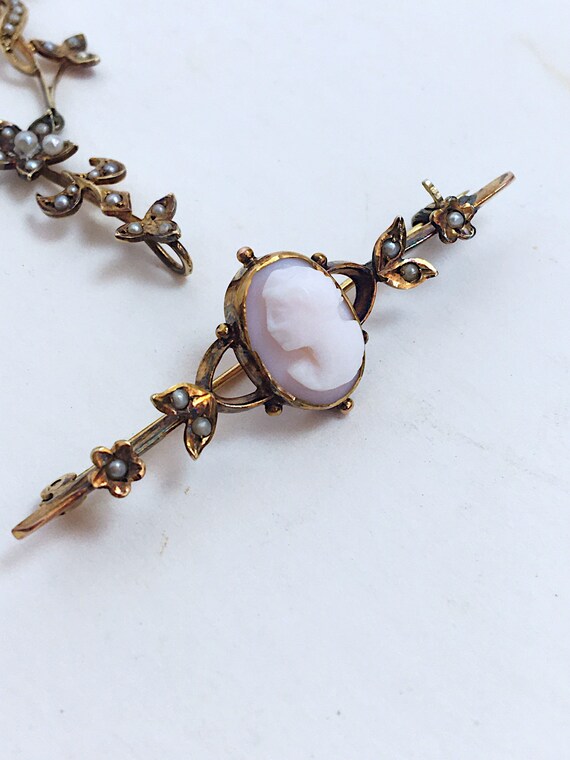 Vintage Victorian 14K Gold Seed Pearl Lavalier Ne… - image 4