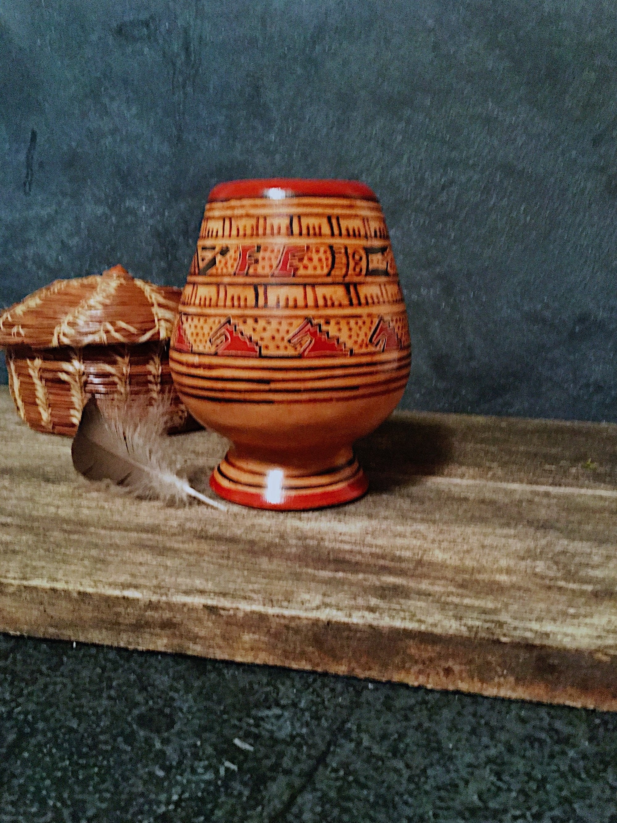 1960s Vintage Folk Art Pottery ウベダ IDEE Vintage Polychrome Pueblo Pottery, Native American Red Clay