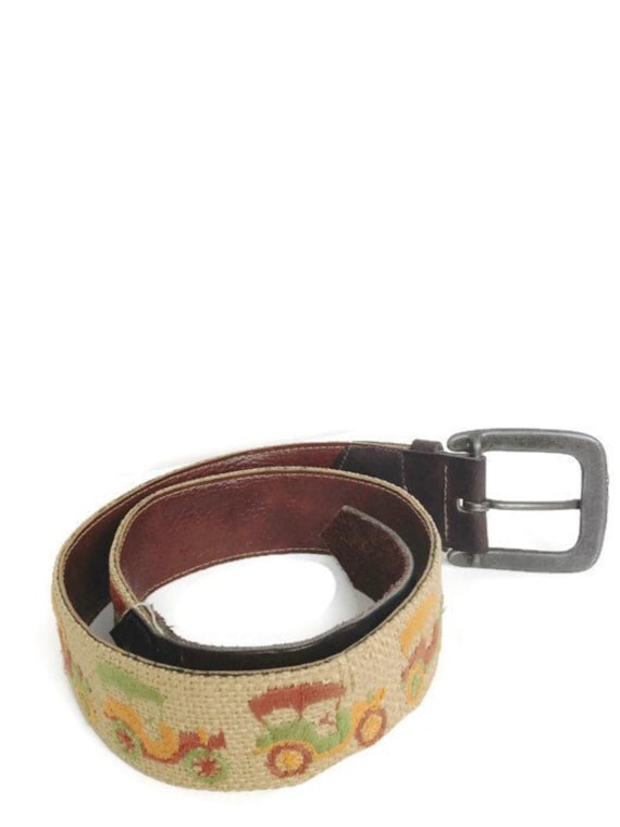 Vintage Tapestry Leather Belt, Antique Car Show, … - image 1