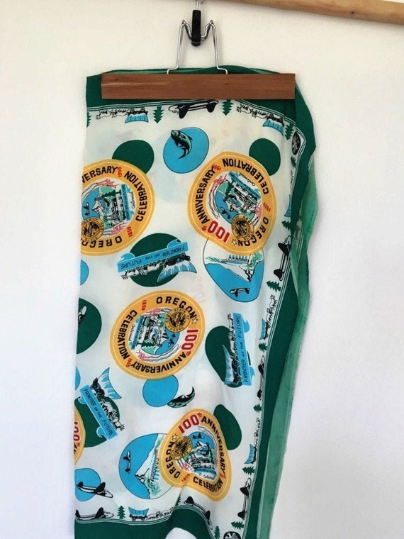 Vintage Souvenir Scarf, Oregon State Centennial Sc