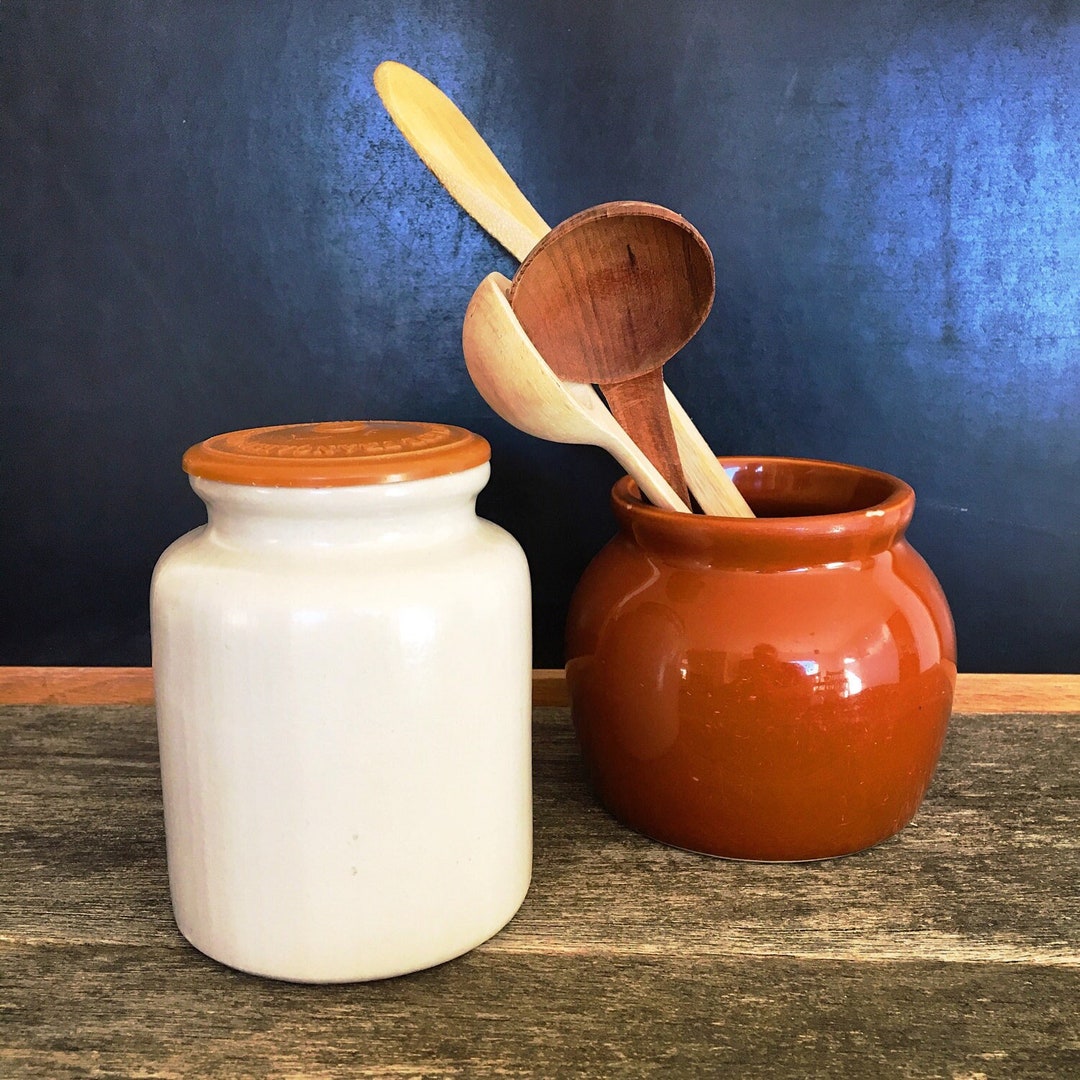 Vintage French Mustard Jar, Stoneware Crock With Lid, Farmhouse Kitchen