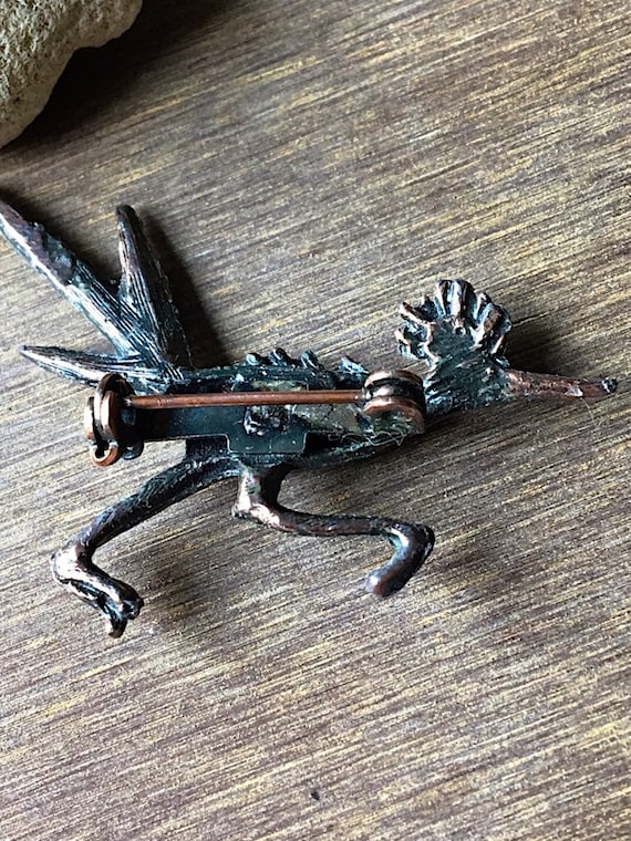 Vintage Turquoise Silver Roadrunner Tie Tack, Cop… - image 9