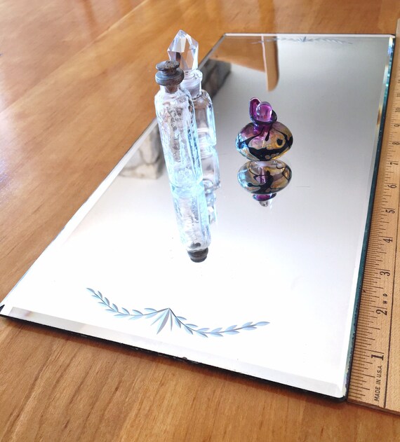 Vintage Frameless Etched Mirror Art Deco Dresser Mid Vintage Frameless Etched Mirror Art, Vintage Frameless Etched Mirror