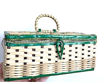 Vintage Wicker Sewing Basket, Sewing Notions, 1950’s Made in Japan