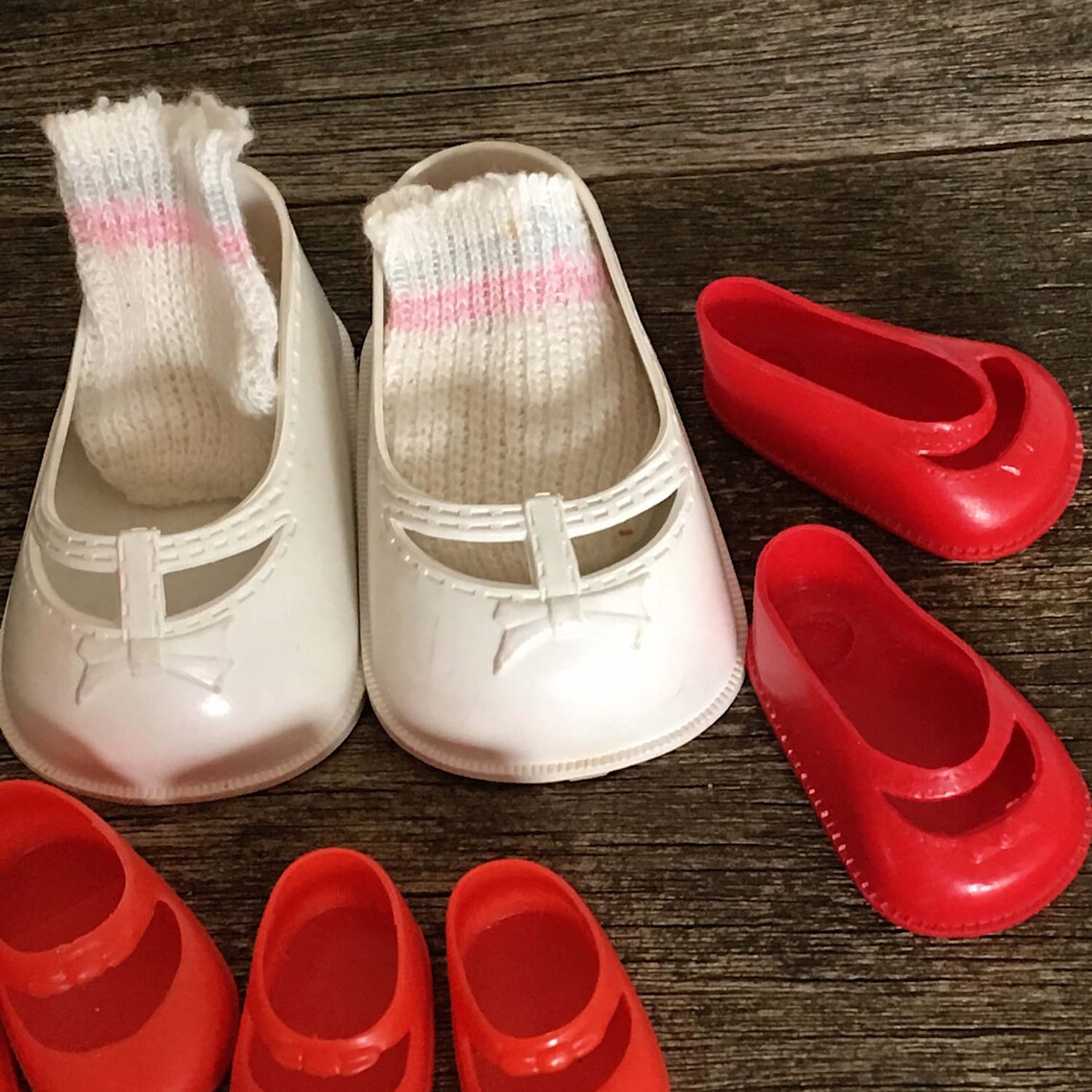 Vintage Red Plastic Doll Shoes Nylon doll Socks 1950's Etsy