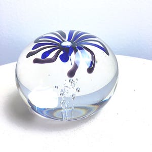 Vintage Blown Glass Paperweight, Controlled Bubbles, Modern Art glass, signed 1991 Curtis