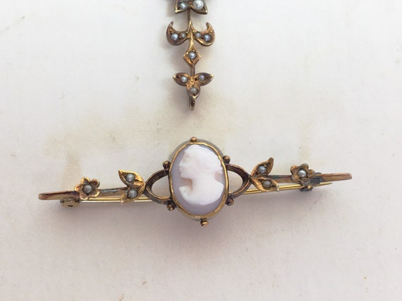 Vintage Victorian 14K Gold Seed Pearl Lavalier Ne… - image 5